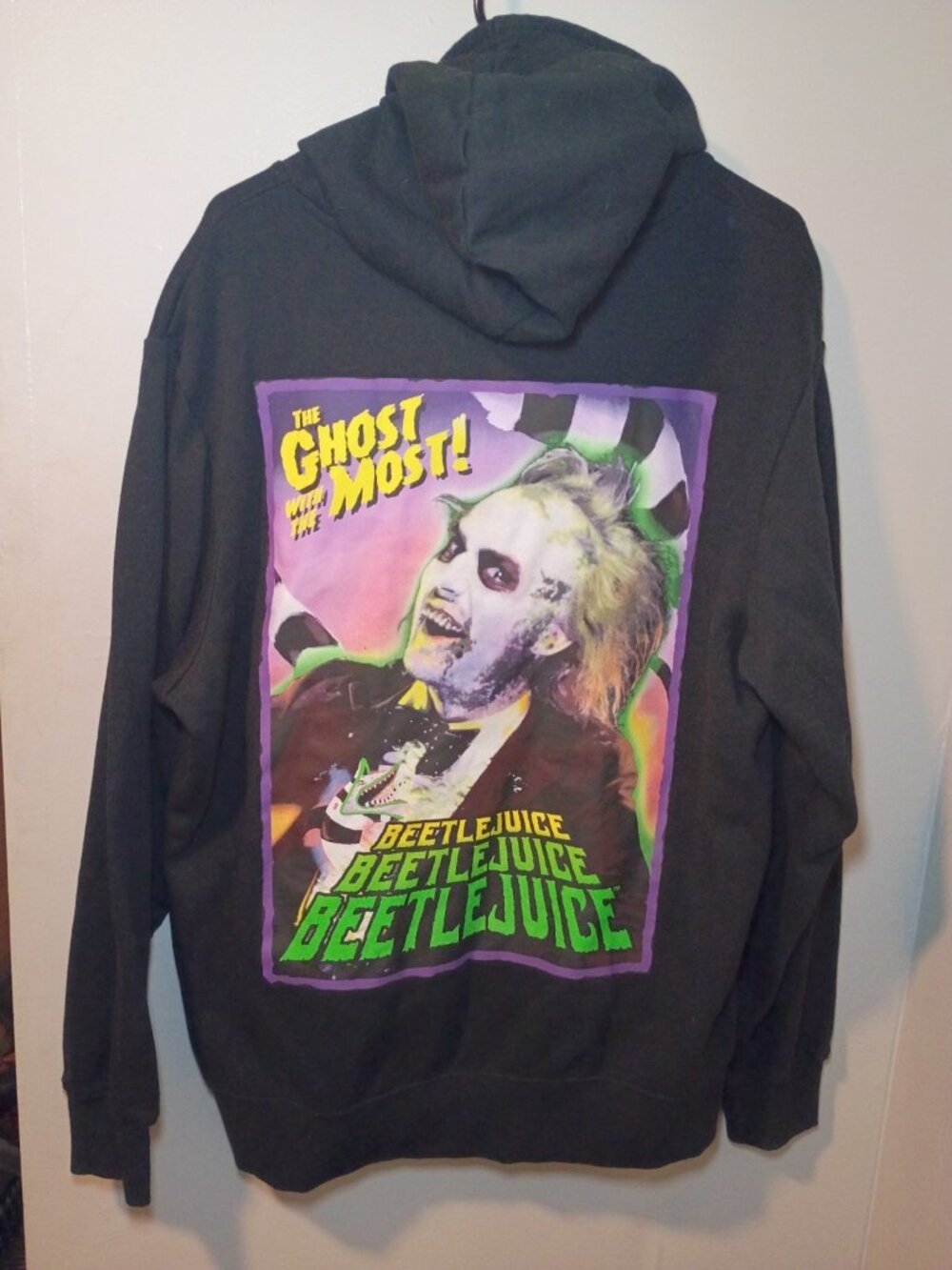 Beetlejuice Ghost With The Most Graphic Pullover Hoodie Men Large Black Movie